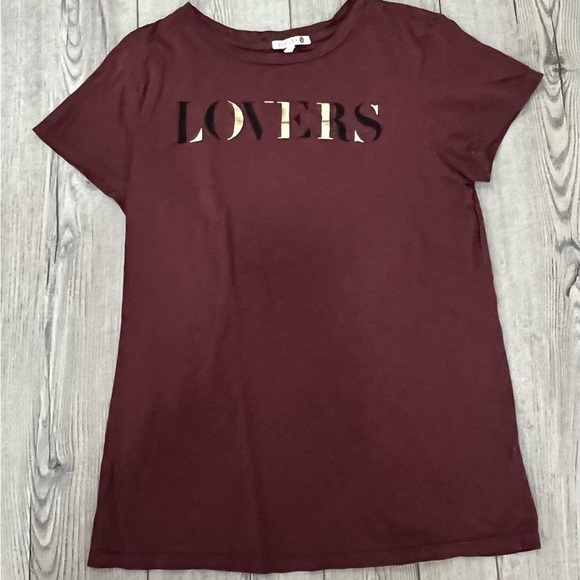 Sundry Lovers Tee Shirt Size 3 (Large) Wine Red Gold Stitch Back Like New - Picture 1 of 3